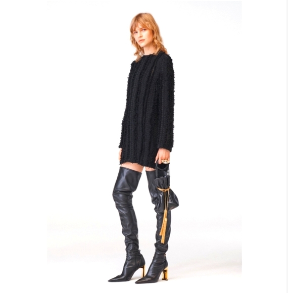 ZARA Limited Edition TEXTURED MINI DRESS Black Tweed Wool Viscose size M - Picture 1 of 16